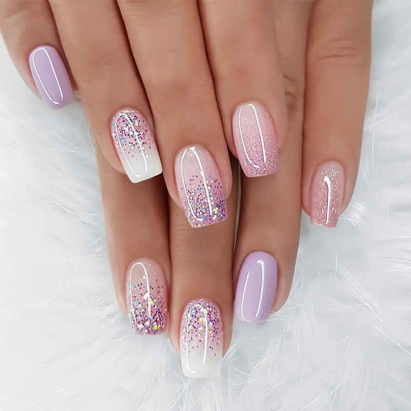 Image of Upgrade Your Look With 24 Nail Art Patches, High-end Design, Glittery Temperament, Gradient Versatile, Makes , Personalized Fake Nails, Extendable And Detachable Nails, With Jelly Glue 1 Nail File 1