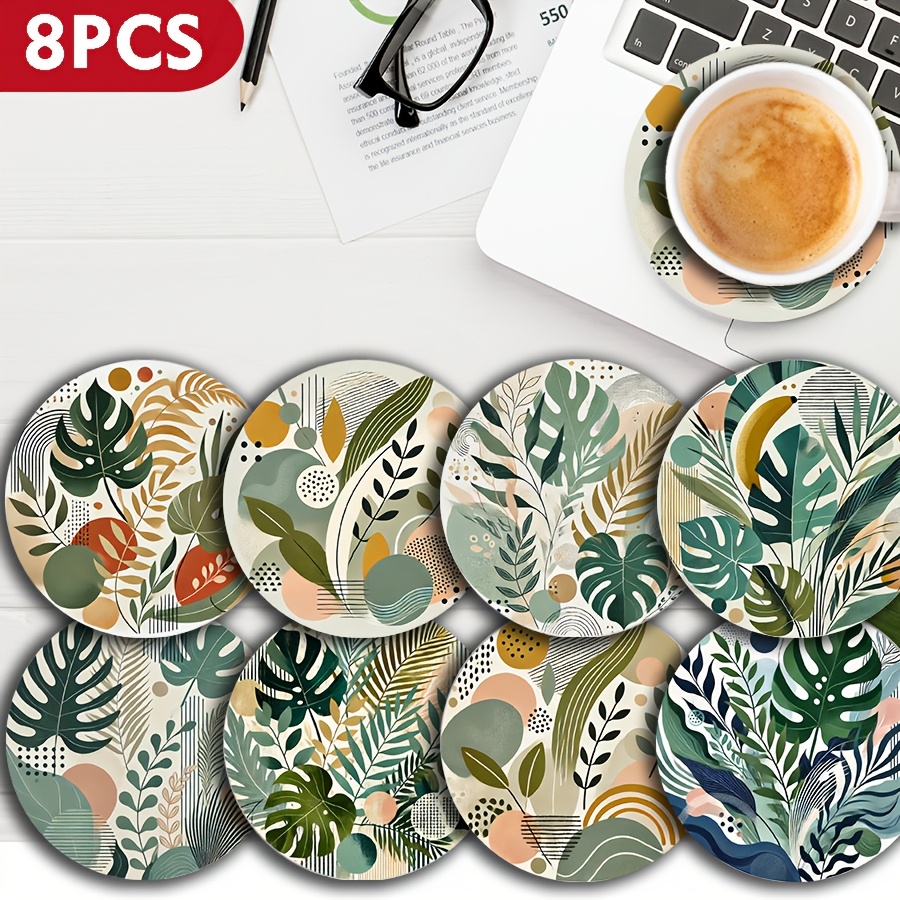 TEMU Set di 8 Sottobicchieri Botanici Nordici - Resistenti al Calore, Antiscivolo per Decorazione Casa & Protezione Tavolo - Regalo per Natale, San
