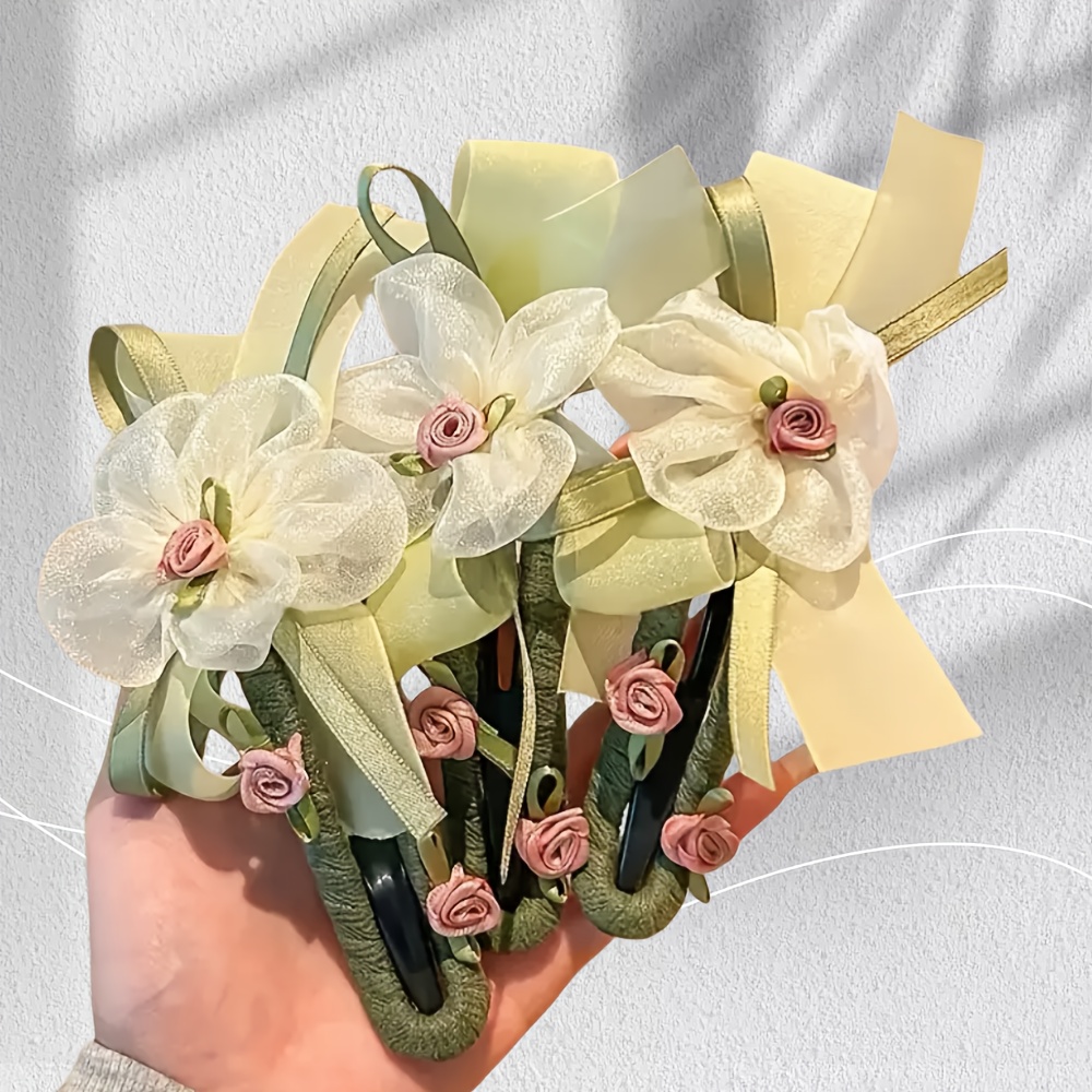 2pcs y2k womens sweet floral hair clips updo clip everyday comfortable elegant fabric flower barrette   flat hair accessory secure hold for   hair suitable for casual or special occasions Product details 4