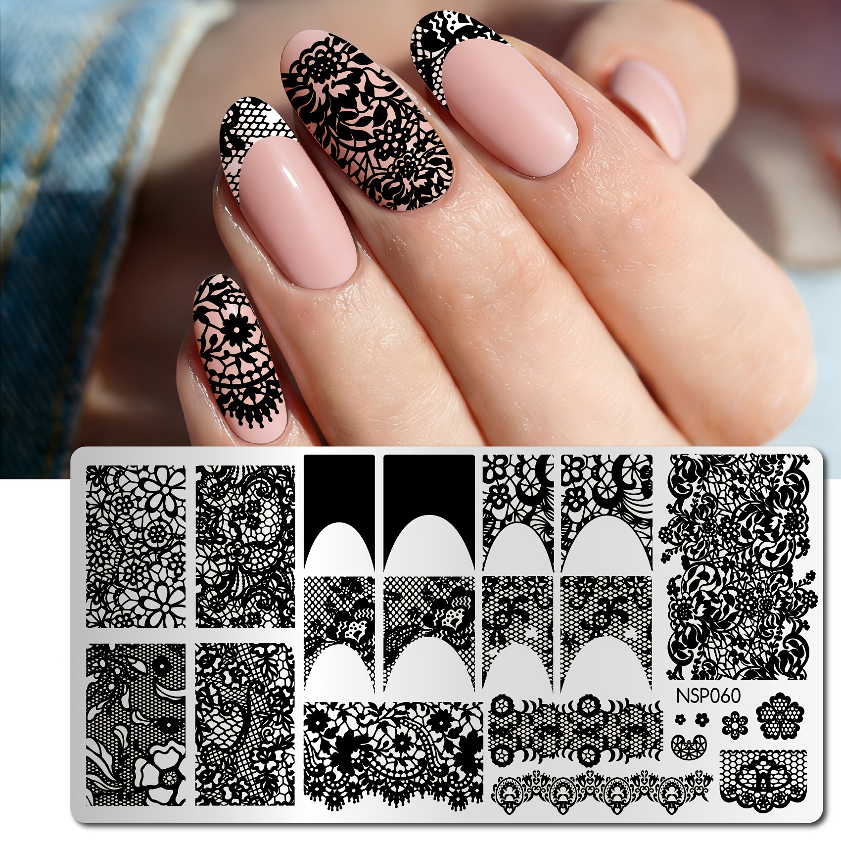 TEMU Ensemble de plaques de gomme à ongles en dentelle pour , avec des pointes et des de dentelle florale, parfait pour la manucure pour femmes