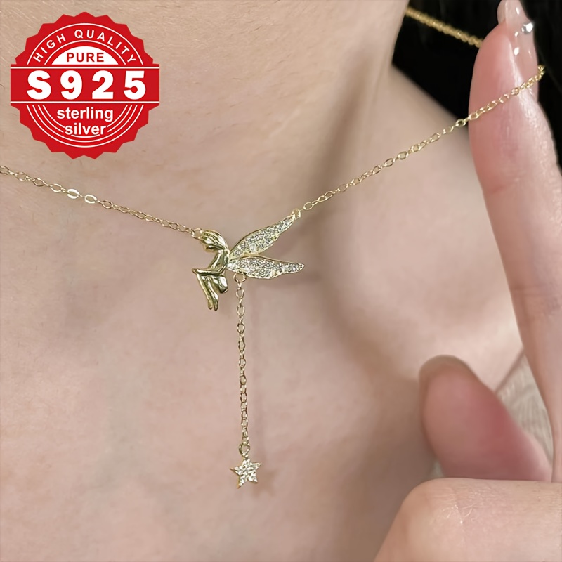Women's S925 Sterling Silver Winged Elf Pendant Necklace