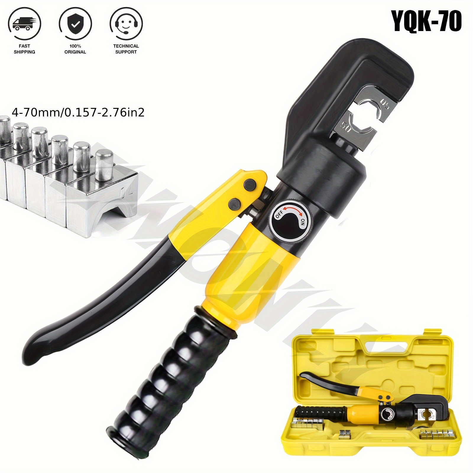 

1pc Yqk-70 Alloy Steel Hydraulic Crimper Kit, 4-70mm² Hex Mold Set, Professional Hydraulic Crimping Tool Set With 8 Hexagonal Dies, Adjustable Valve & Carry Case