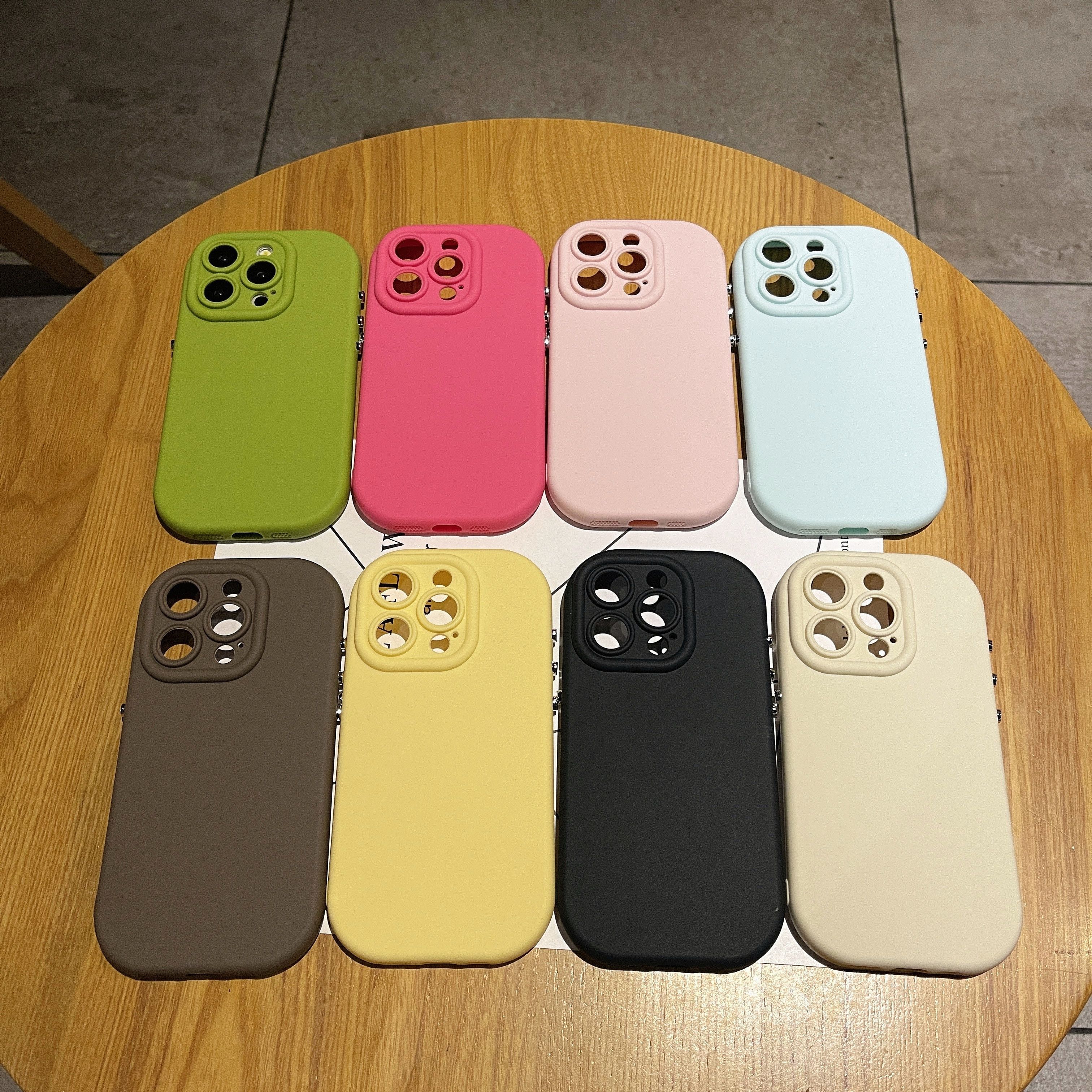 

Electroplated Button Silicone Phone Cases, Protective Full Coverage Non-slip Covers For X/xs/xr/11/12/13/14/15 Pro Plus Max, Solid Color Creative Simple Style