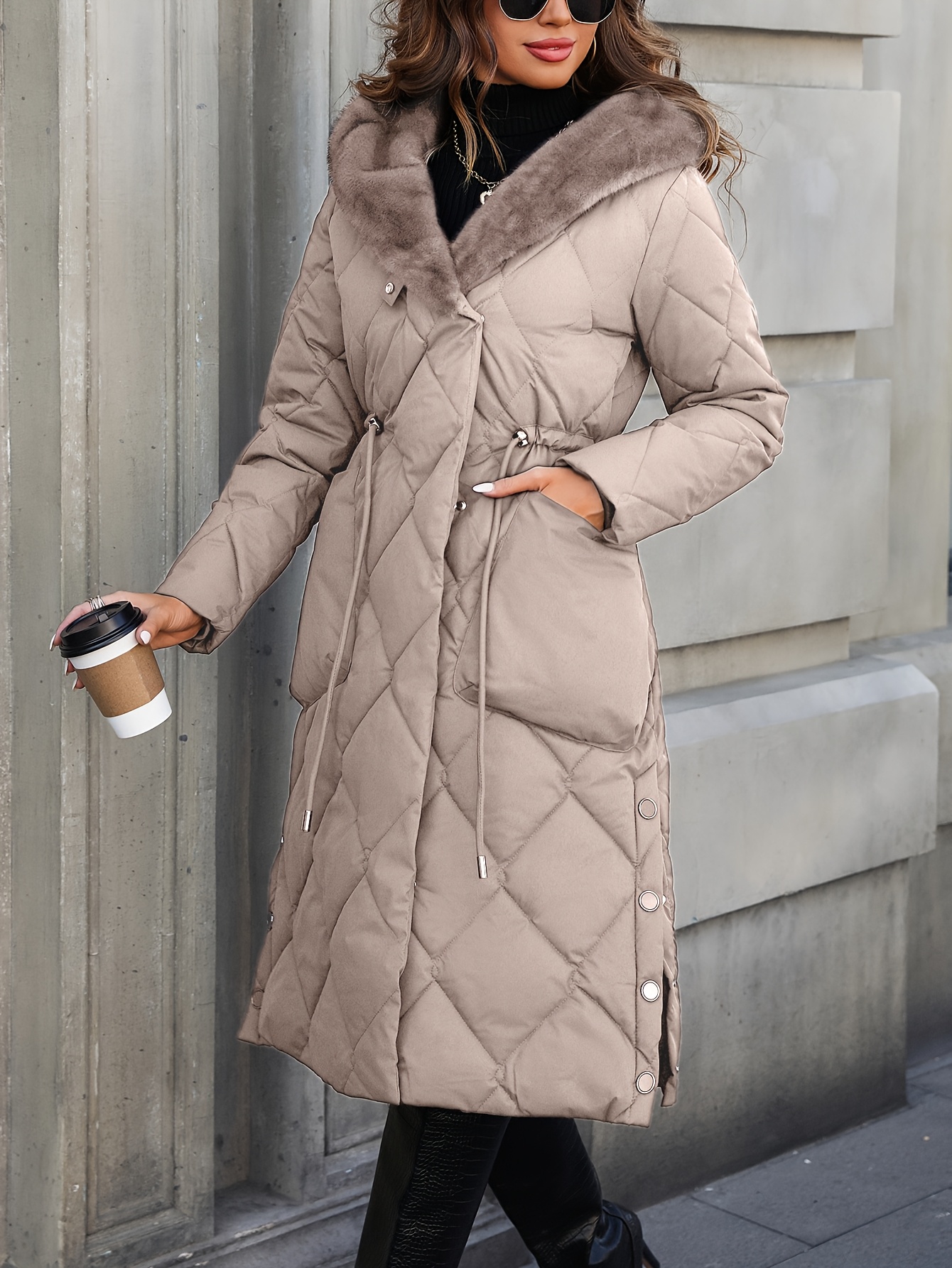 Fausse Fourrure Manteau Mi Long Femme Grande Taille Parka Mi