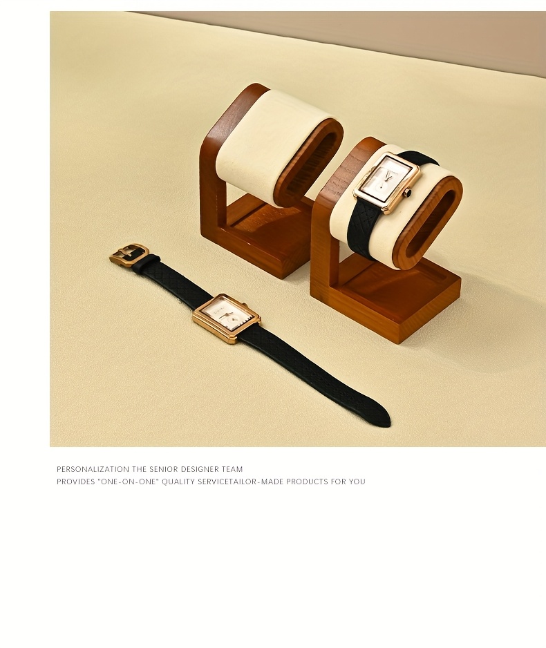 Oirlv Premium Leather/Microfiber Watch Display Stand Solid Wood Watch Counter Window Watch Display Watch Display Props, Suitable for Desktop Counter Watch Display, Is Also The Best Choice for Gifts