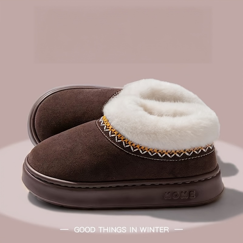 TEMU Winter Thick-soled Eva Snow Boots, Fleece-lined Warm Anti-slip Slippers, Optional Men Women Universal Indoor Outdoor Slides