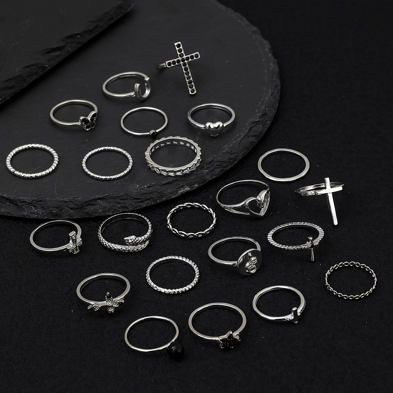 22pcs Alloy Rhinestone Stackable Ring Set