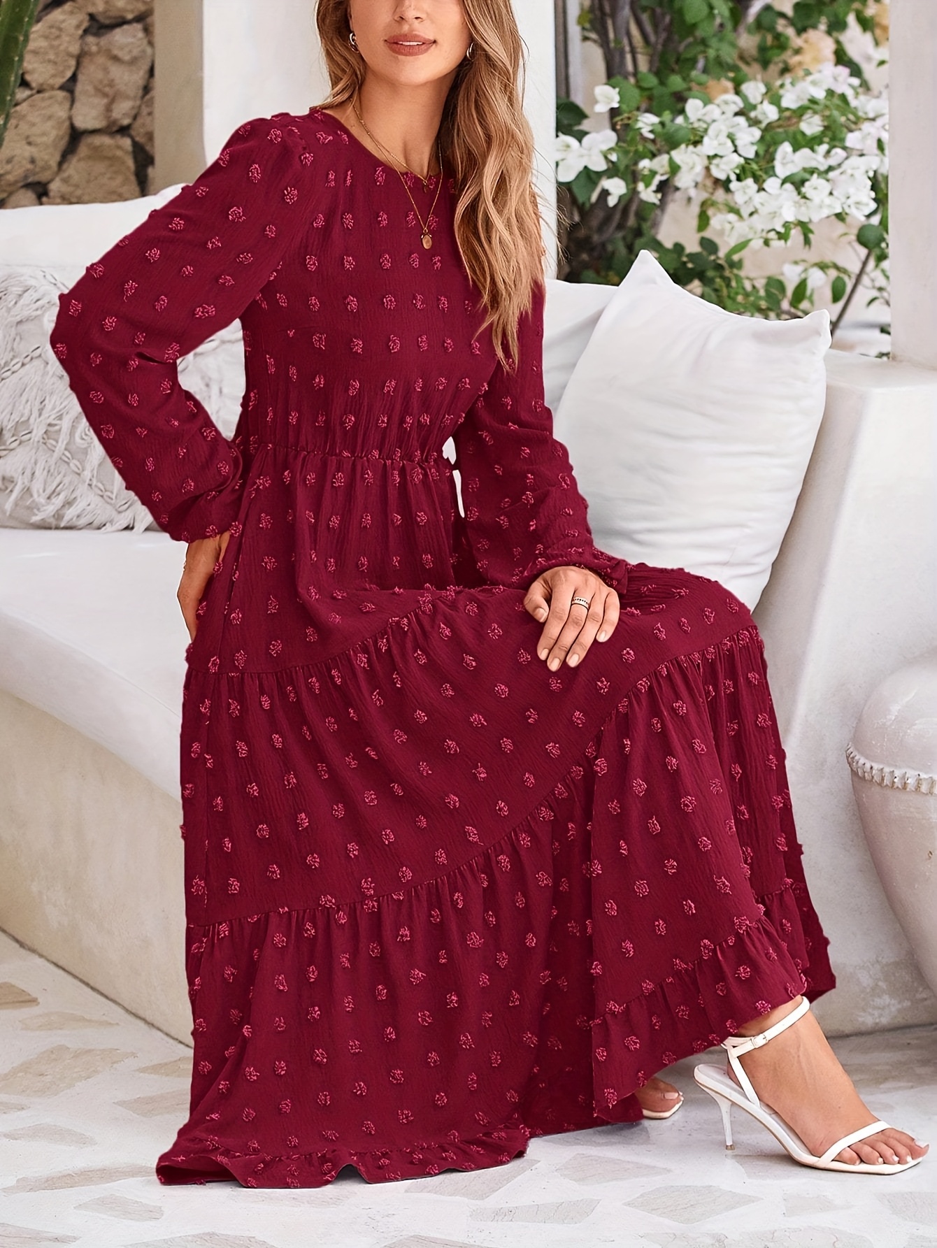 womens elegant a line maxi dress puff sleeves hem - Temu Mauritius