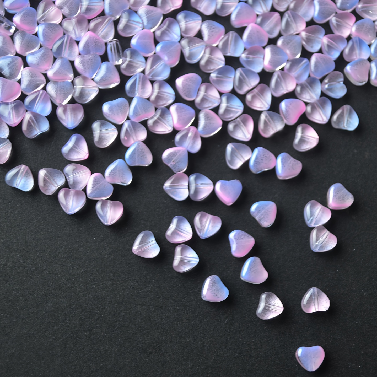 

50pcs Iridescent Gradient Heart-shaped Glass Beads, Smooth & For - Ideal For Crafting Bracelets, Necklaces, Earrings & Hair Accessories