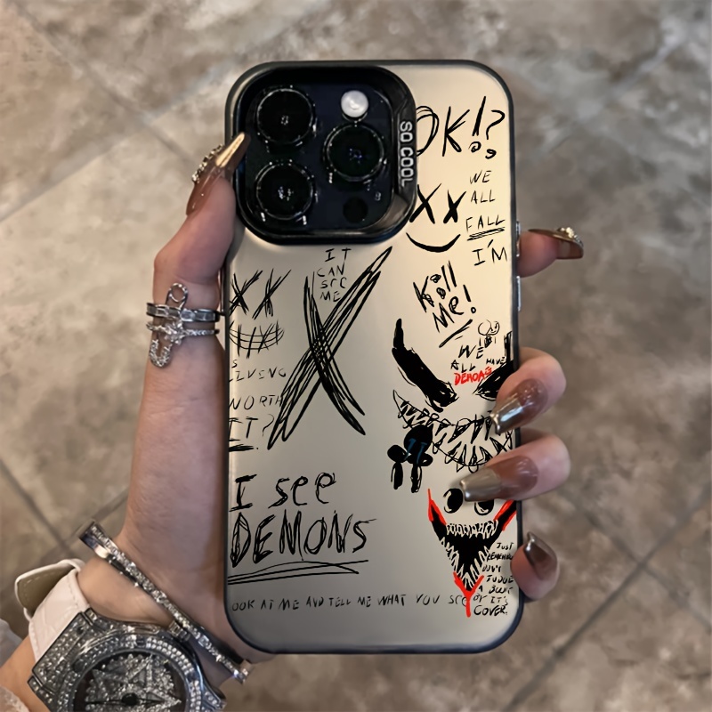 

Trendy Phone Case Featuring A Graffiti Devil Design, Compatible With Iphone Models Including 16promax, 16pro, 16plus, And Down To 11. This Stylish Cover Provides Shock Absorption.