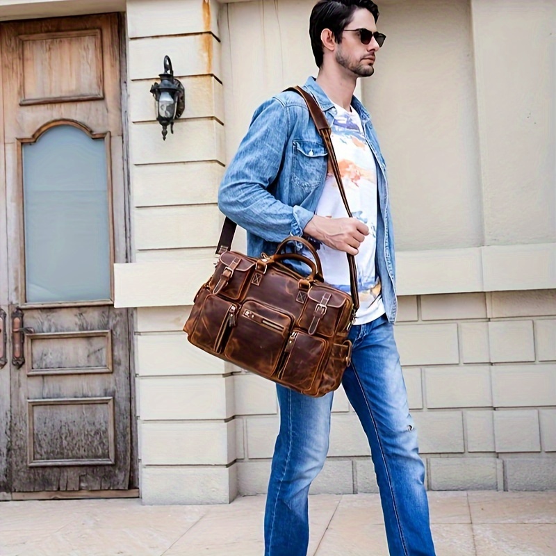Coffee Top-Grain Leather Laptop Bag