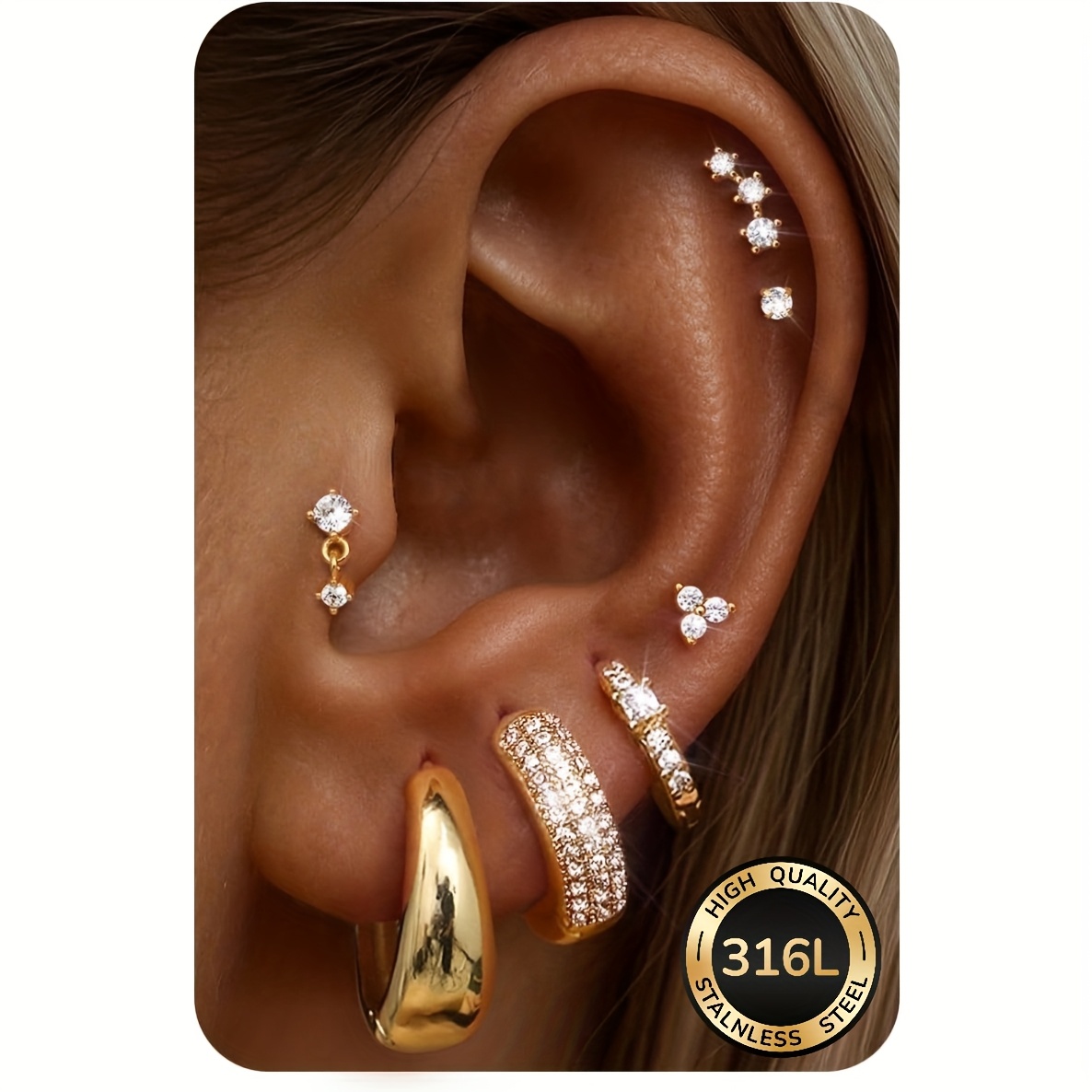 2d Flat - 7pairs Hoop Earrings For Women Hypoallergenic 316l Surgical Steel Flat Back Earrings Small Huggie Earring Hoop Stud Earring Set For Multiple Ear Piercings