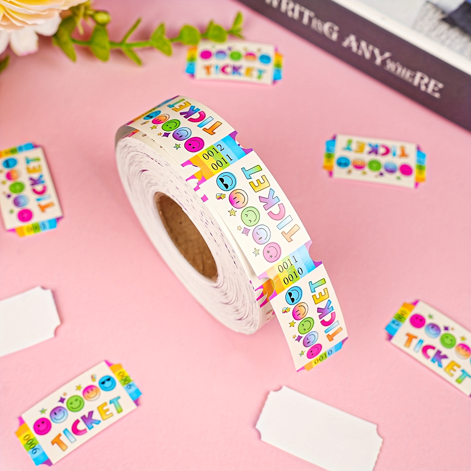 TEMU 1000 Stück Lächeln--Tickets Rolle Einfarbig Party Tickets 2" x 1" für Karneval Event Klassenbelohnung Spendenaktion Preis, 1 Rolle