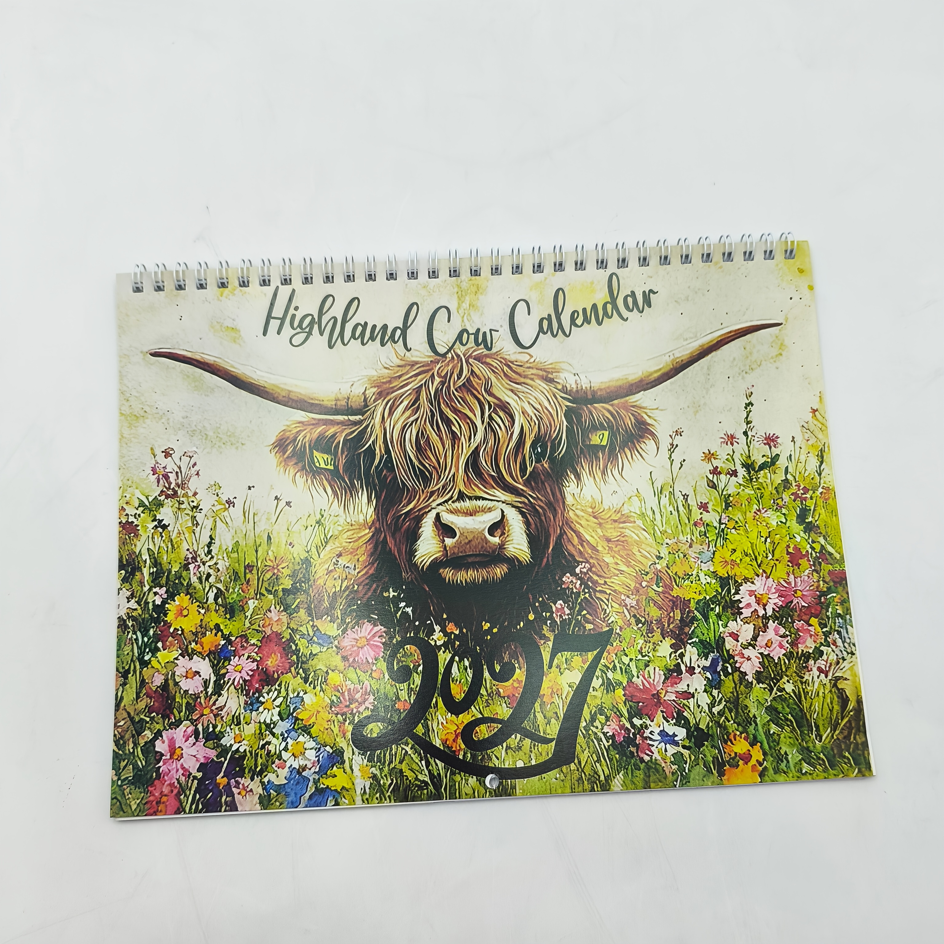 TEMU 2027 Scottish For Highland Cow Calendar, Featuring 12 Adorable For Highland Cow Illustrations For Recording And Planning. Spiral-bound Desk