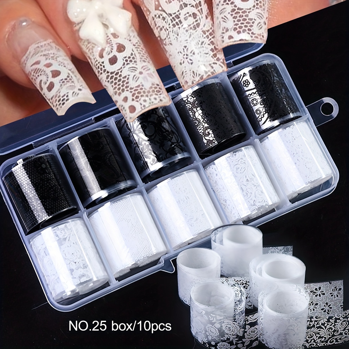 Black White Lace Nail Art Transfer Foil Paper Y2k Flower Lace Pattern Manicure (no Adhesive)