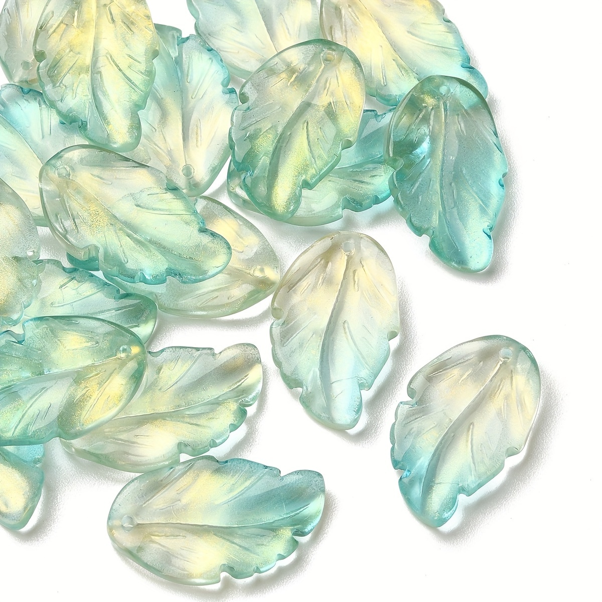 

20pcs Transparent Glass Feather Leaf Pendant Colorful Spring Leaf Charms For Diy Jewelry Accessories Earrings Bracelet Necklace Jewelry Making