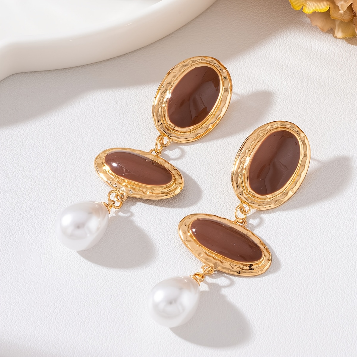 French Retro Long Oval Patchwork Earrings, Versatile Fashion