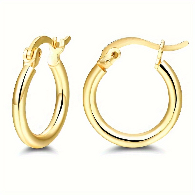 

Yanxyad Elegant Simple 14k Golden Plated Stainless Steel Hoop Earrings, Small 12mm Fashion Accessories, Non-tarnish, Unisex For Daily Wear And Valentine's Day - All Season Suitable