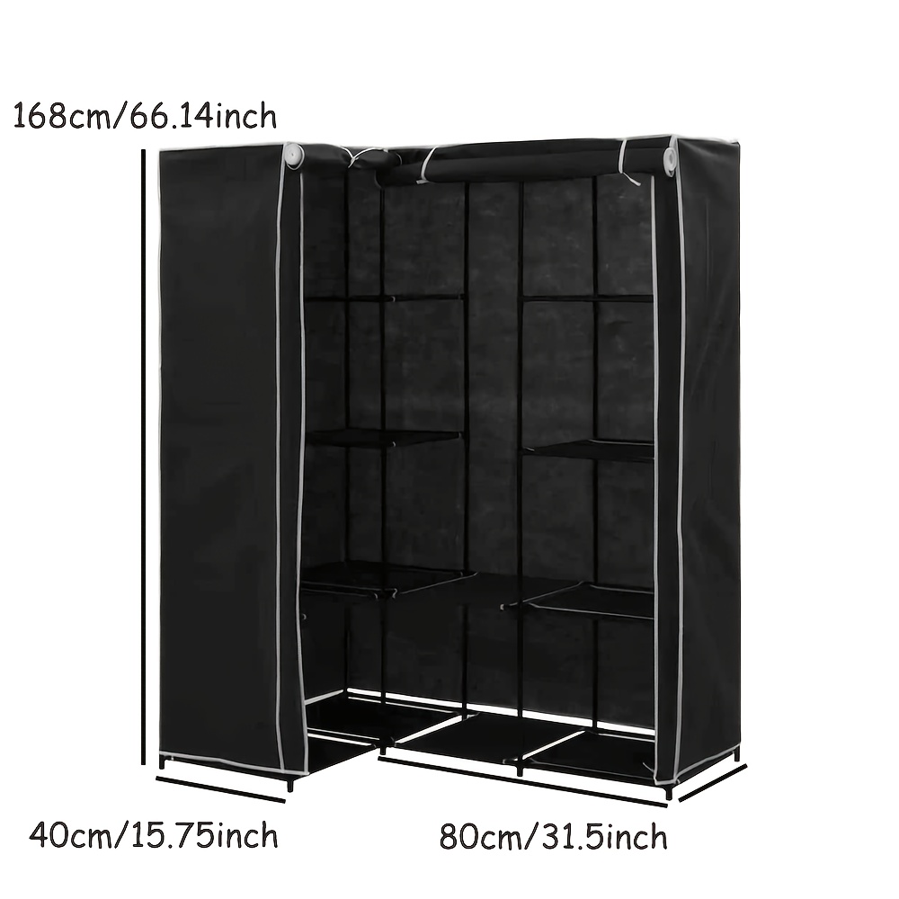 Image of Simple Wardrobe, Coat Rack, Bedroom Hanger, Corner Cabinet, Cabinet, Wardrobe, 169 X 129 X 87cm, Suitable For Bedrooms And Walk-in Closets, Black, Portable Closets