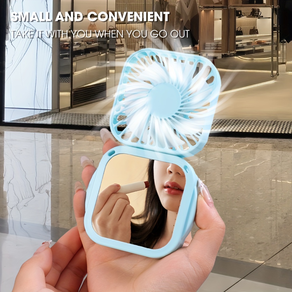 Mini Folding Halter Neck Fan with Makeup Mirror, Portable USB Charging Handheld Small Fan for Outdoor Use, Creative Desktop Fan, 3-speed details 5