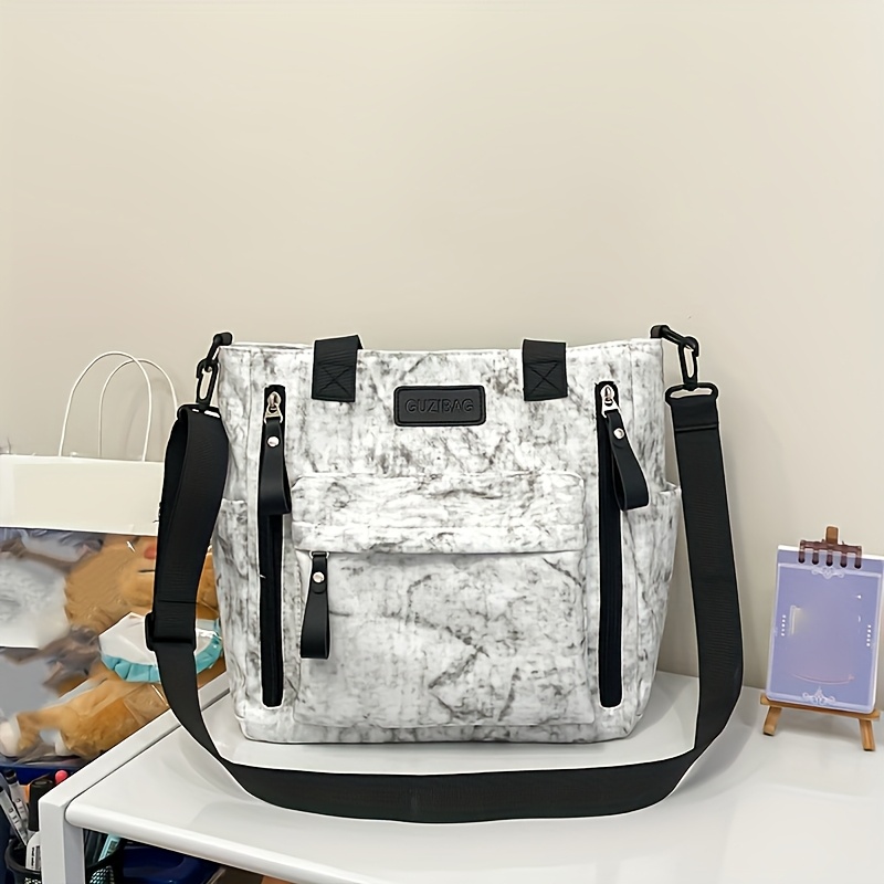 Fashionable Women's Marble-Pattern Tote Bag, Versatile Crossbody