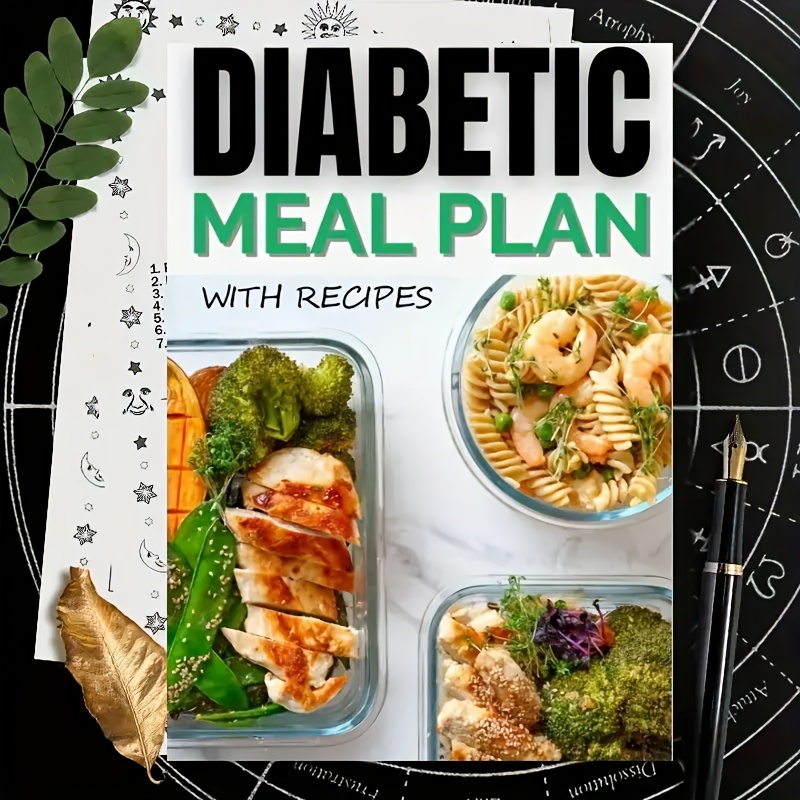 1 A5 Diabetes Diet Plan Book, 91 Pages with Recipes, 3 Diabetic Food Lists and Meal Planning Sheets, Type 2 Diabetes Food List, Shopping List, Blood Glucose Tracker