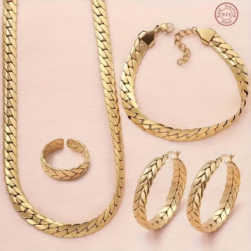 18k golden plated 4pcs jewelry set men and women stylish         for   any holiday valentines day birthday anniversary gift box Product details 0