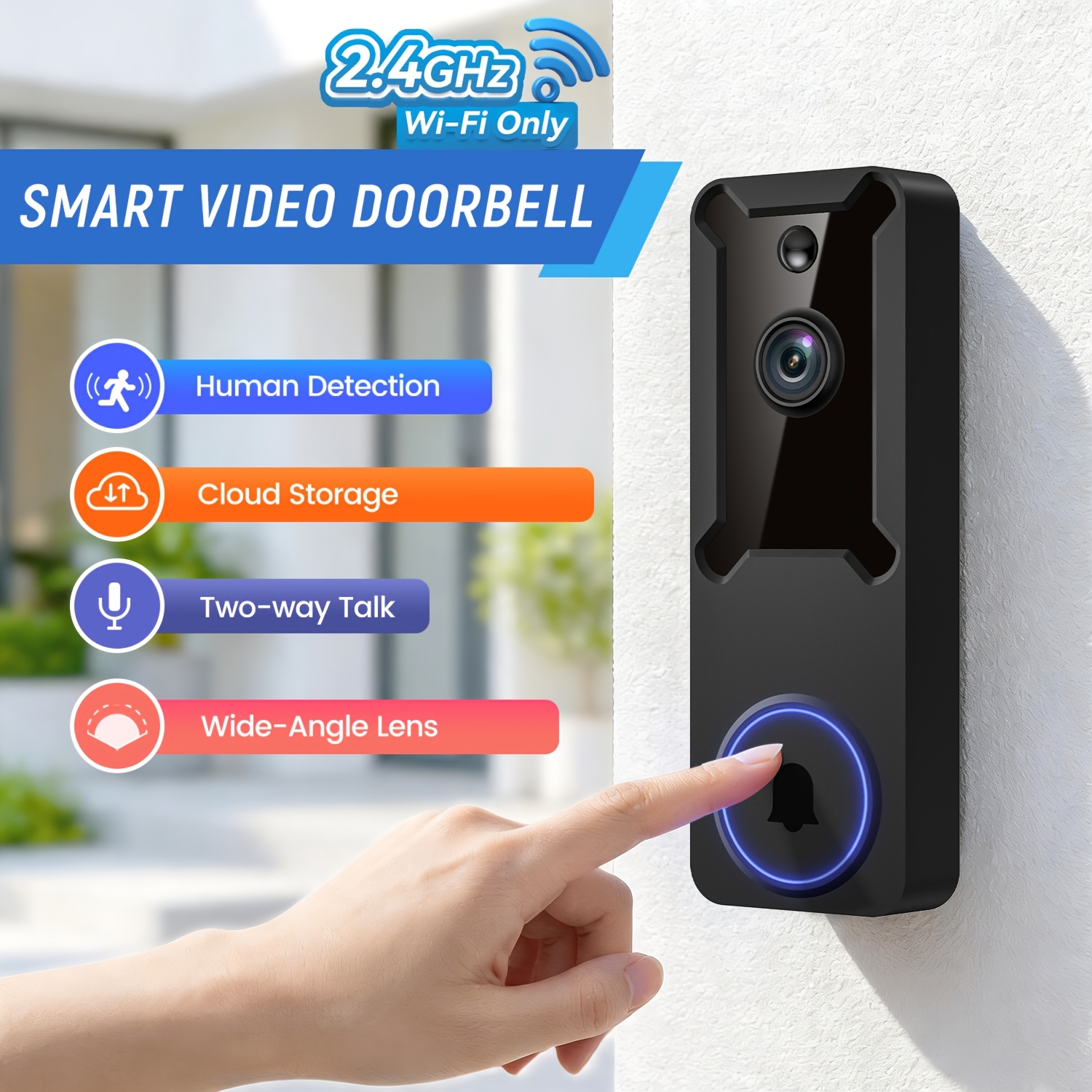TEMU 2pcs/1pc 3k Wireless Doorbell Security Camera, 166° Panoramic View, Automatic Tracking Of People And Vehicles, Night Vision Automatic Tracking,