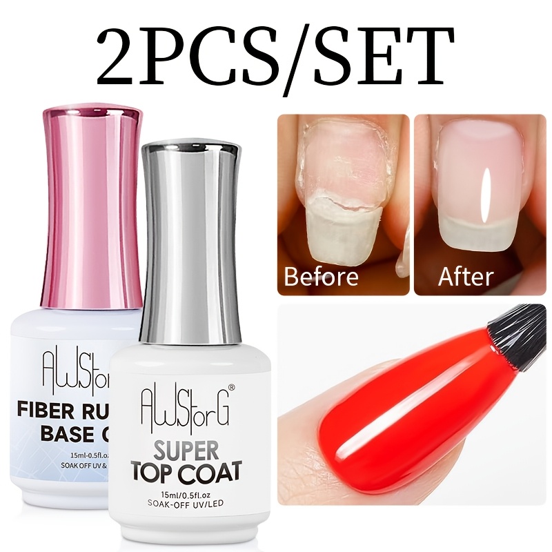 Image of 2pcs Awstorg /led Gel Polish Base & Suitable For Nail Art, Soak Off Semi-permanent Varnish With Fiber Rubber Base, / For Salon & Use, Nail Strengthener For Nails