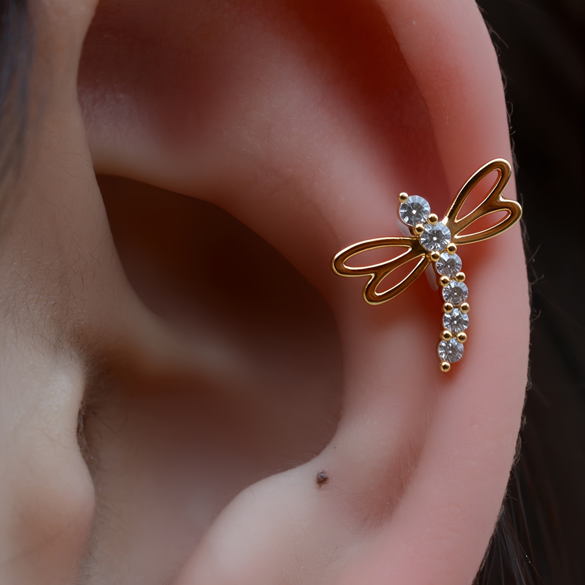 TEMU 2D Plat - 1pc Oreille-boucle Hypoallergénique à Vis en Cuivre Plaqué Or 18K avec Cartilage , , Dos Plat, Supérieure Standard, Lobe, Bijoux de