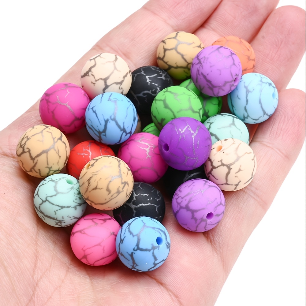 

10pcs Efrey Silicone Beads, 15mm Crack Pattern Round Decorative Beads, For Keychains, Pen Decor, Necklace & Bracelet Making