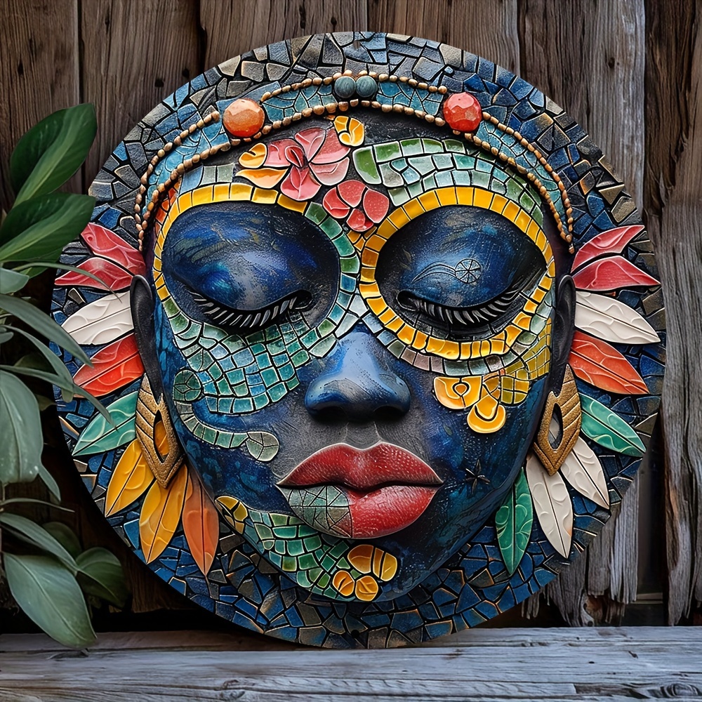 

1pc 8x8 Inch Spring 2d Effects Aluminum Metal Sign Bedroom Decor, African Mask Theme Decoration