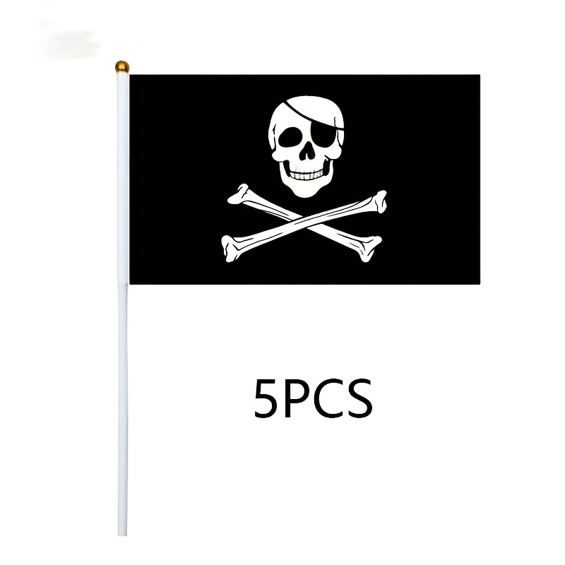Image of 5pcs Pirate Flag, Small Pirate Hand-held Flag, For Pirate Party, Halloween Party Decoration, Flag Party Decoration