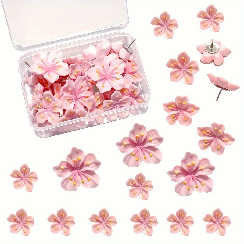 Image of 25pcs Pink Flower Push Pins, Cartoon Decorative Thumbtacks, Floral Push Pins For Cork Boards, Home And Office Photos, Wall Maps, And School Supplies
