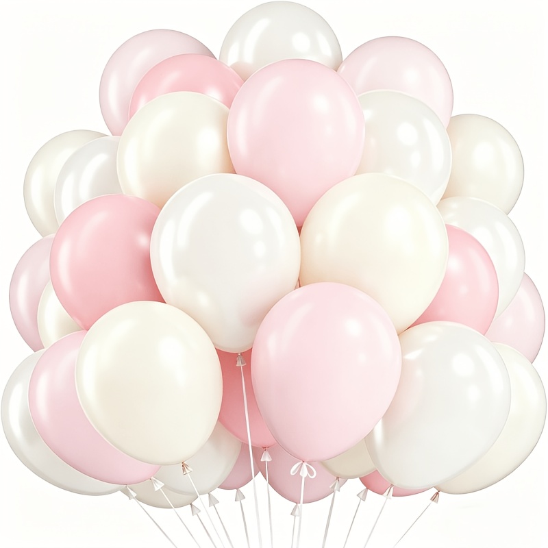 Image of 34pcs Pink Balloons Macaron Pink And White Bohemian Balloons Suitable For Shower Neutral Birthday Valentine's Day Wedding Bride Engagement Anniversary Party Decoration, For Halloween, Christmas
