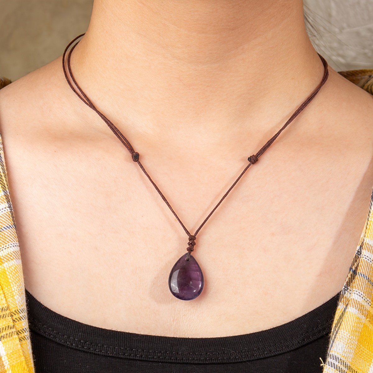 Natural Stone Amethyst & Lapis Lazuli Drop Pendant Necklace