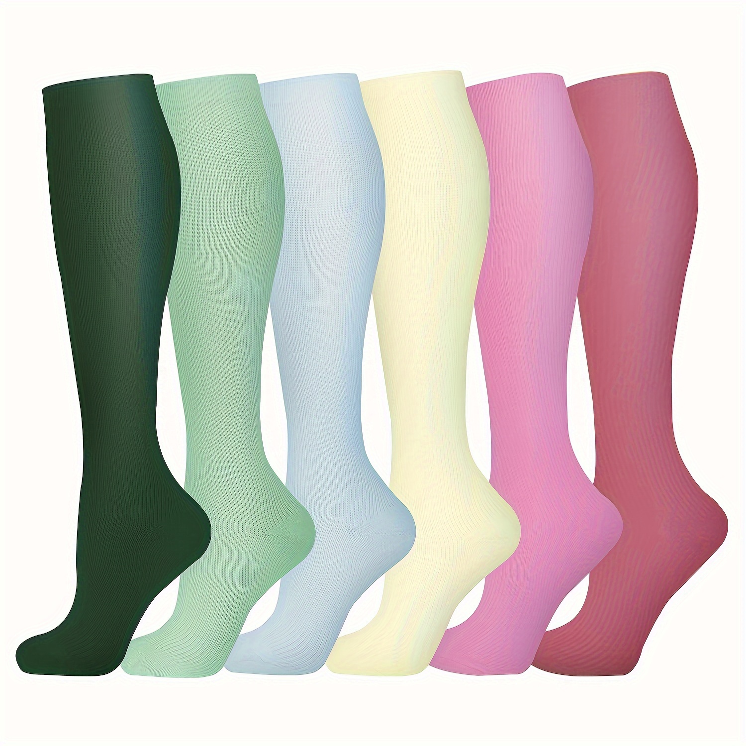6 pairs of solid color compression socks for sports outdoor activities and nurse long calf socks