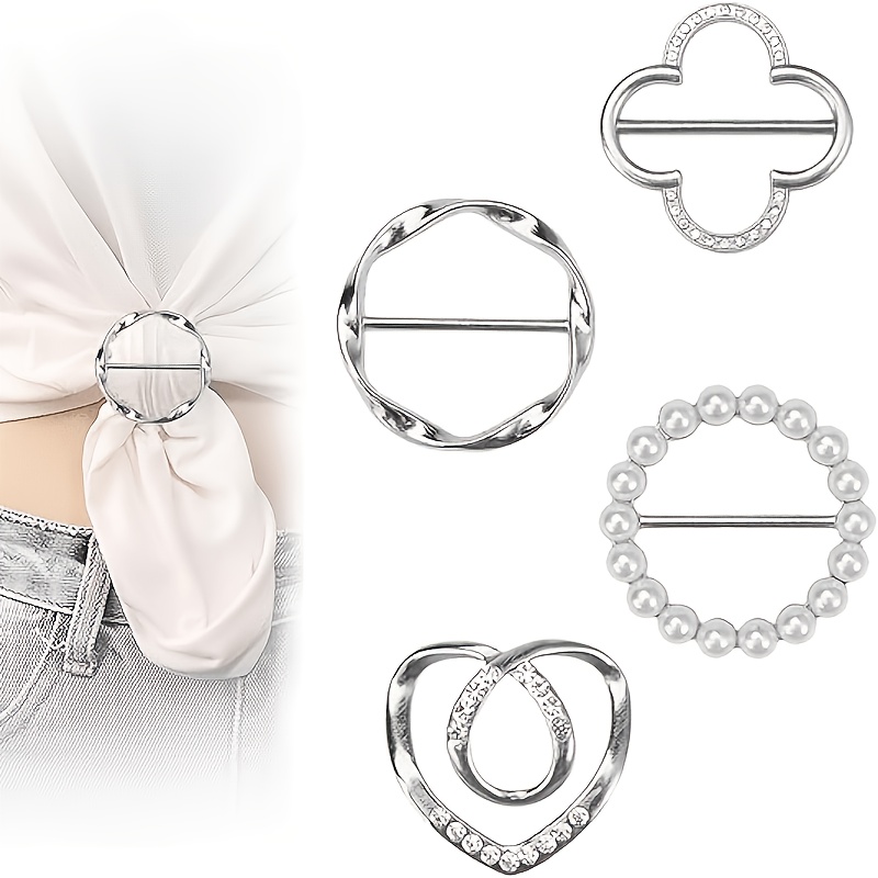 Image of 4pcs Elegant Scarf Ring - Alloy Metal Round Shirt Clip, For Ties, Dresses And Scarves, Women's Fashion Additions