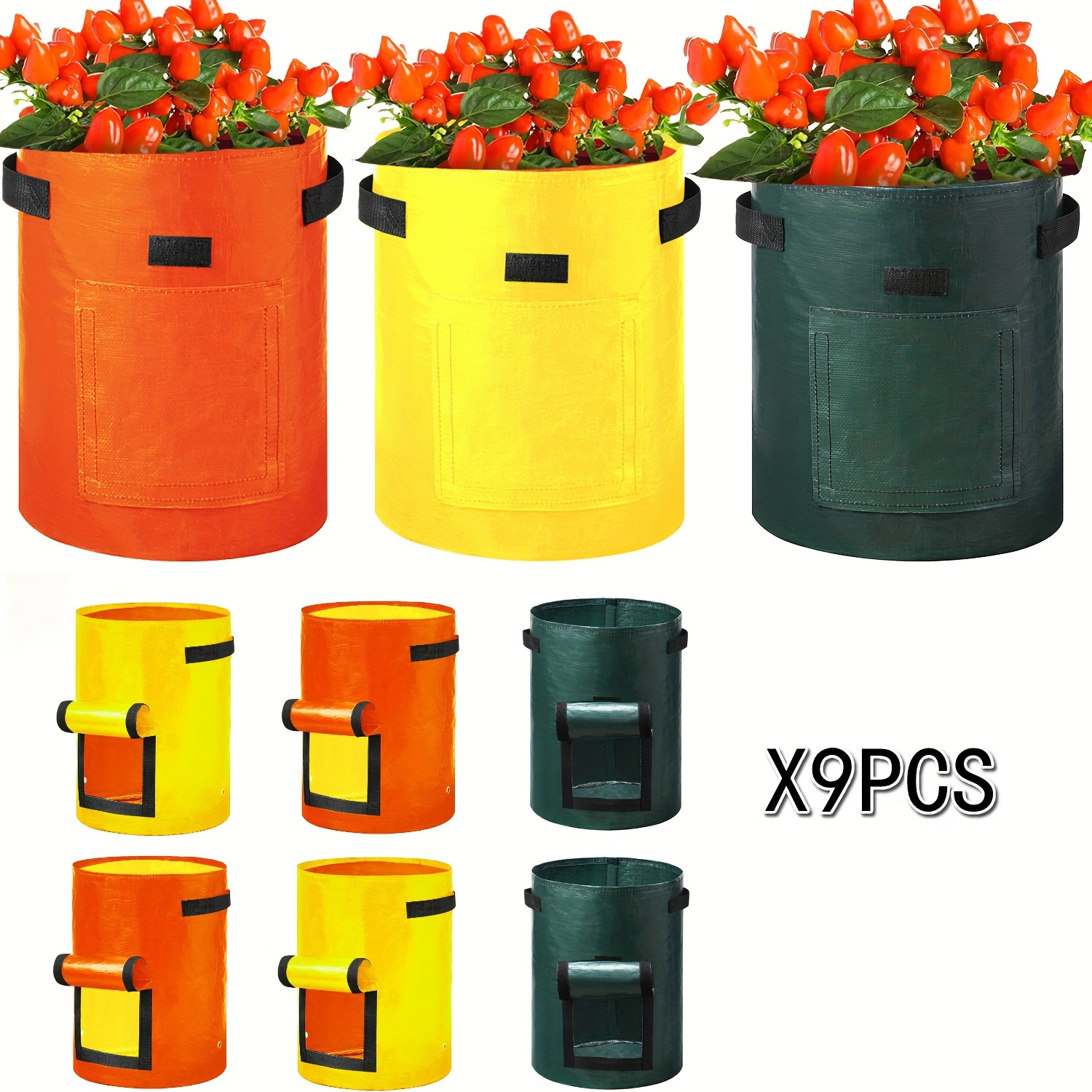 Image of 9 Packs Potato Color Growing Bag 7 Gallon Potato Growing Container, Growing Bag, With Handle And , Heavy Duty Thickened Ventilated Non-woven Cloth Pot, Suitable For Tomato And Strawberry Growing