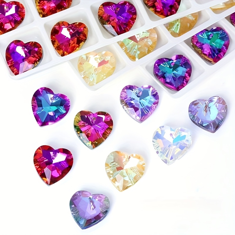 Image of 20 Single Hole Peach Heart Glass Ab Rhinestones 14mm Decorative Multifunctional Shiny Decorative Art Pieces Suitable For Clothing, Hats, Cars, Festivals, Parties, Gifts