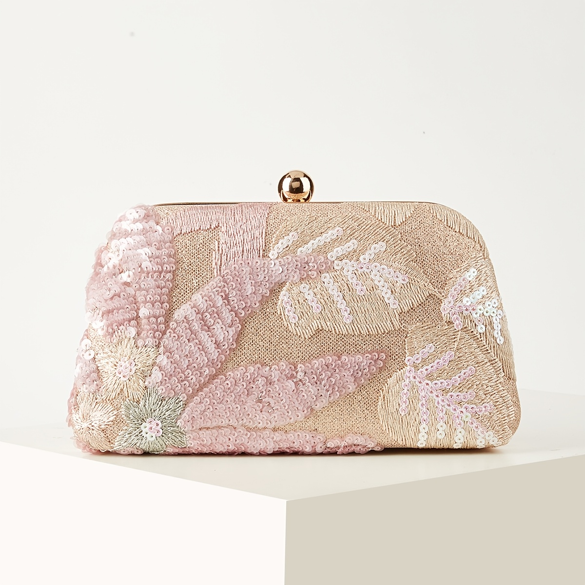 TEMU Women's Clutch Bag, Random Floral Pattern, Light Luxury Clutch, Wedding Party Dress Bag, High-end Sequin Evening Bag, Sequin Embroidered Evening