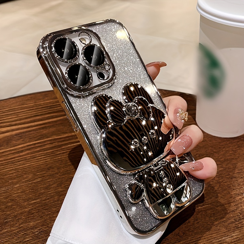 1 Deluxe Electroplated Case For IPhone 15/14/13/12/11Pro Max Plus, Romantic - Cute Bunny Phone Holder And Hidden Holder - Shockproof Ultra-thin Protection, Easter - Valentine's Day Gift
