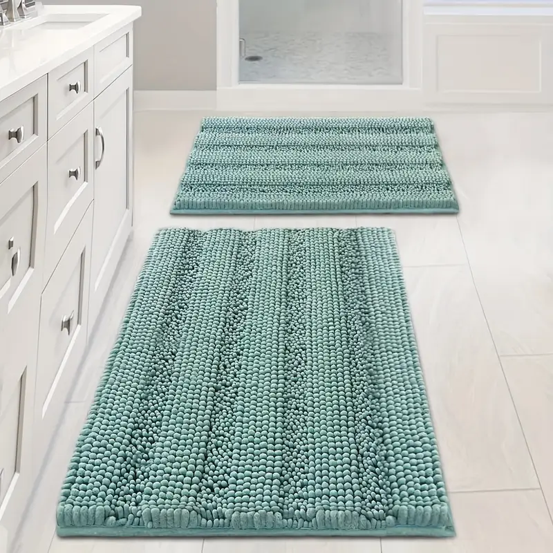 bathroom rugs bath mat set of 2 extra thick chenille striped pattern shaggy bath rugs for bath room non skid bath mats for bathroom floor 32 x 20 plus 24 x 17 inches Product details 1