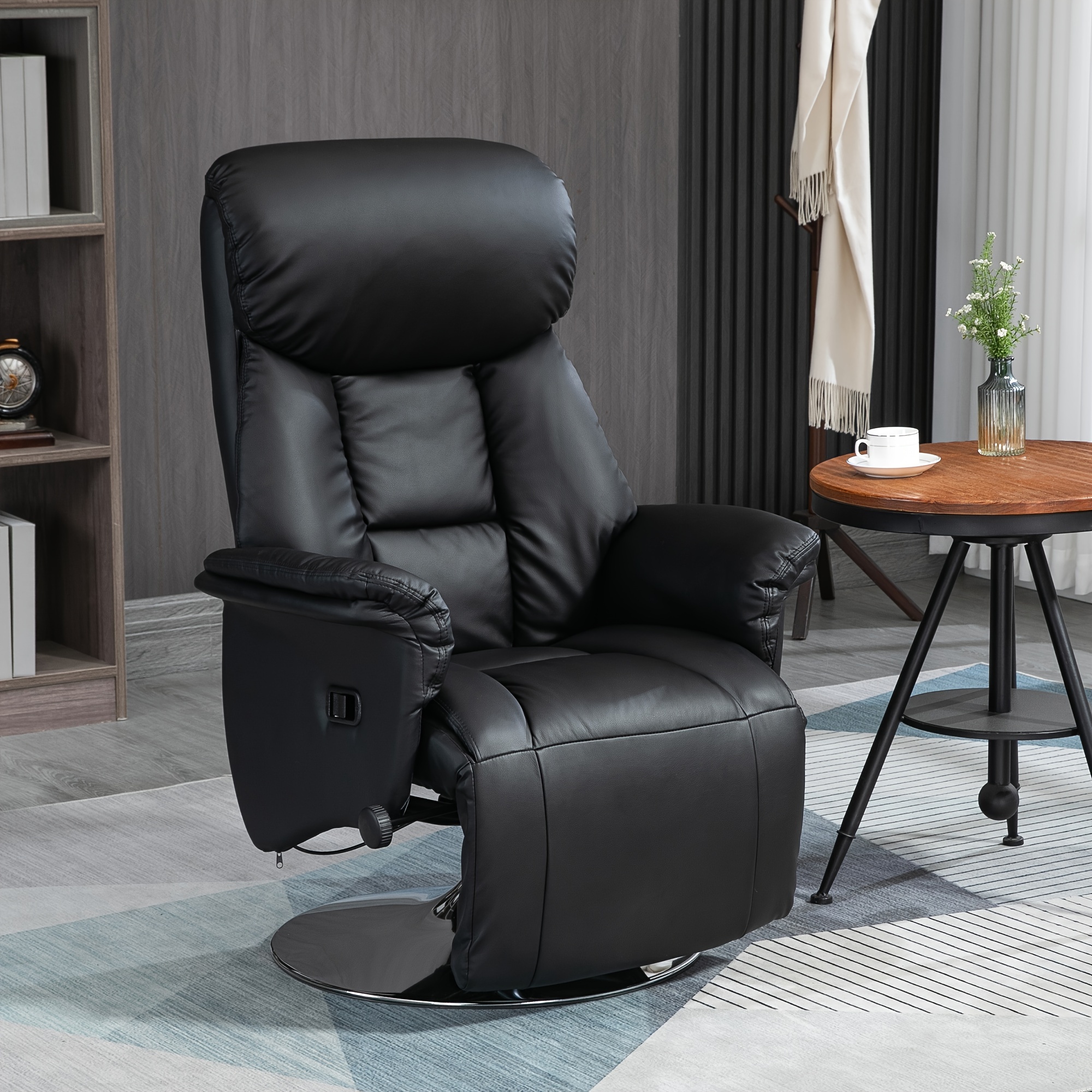 

Homcom Swivel Recliner Chair, Pu Leather Reclining Chair With Retractable Footrest, Padded Arms For Living Room - Black