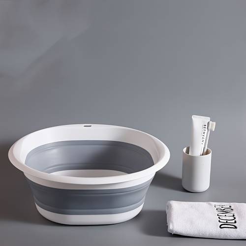 large gray foldable basin thickened portatile laundry draining tub space saving collapsible design for home bathroom bedrooms