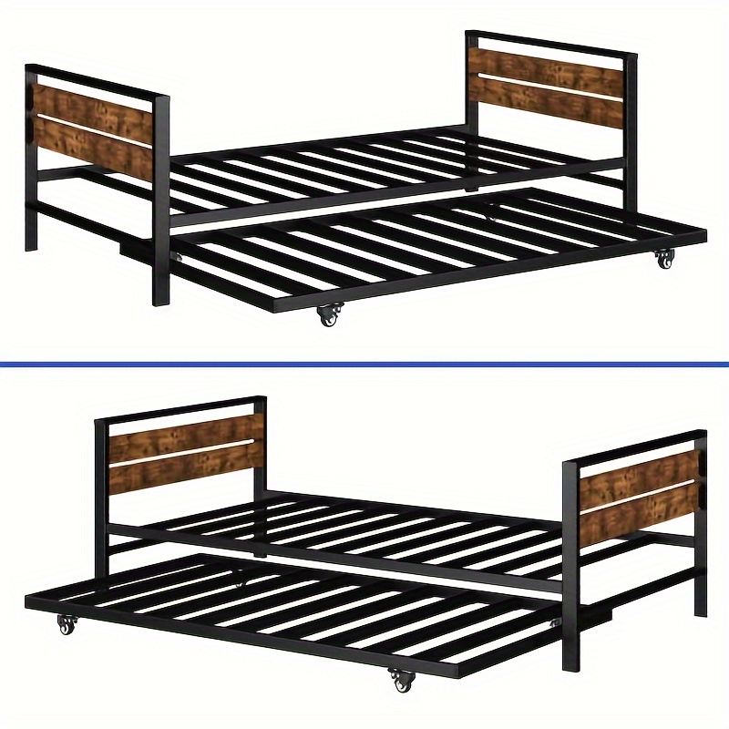 

Homiflex Twin Daybed With Pull Out Trundle/ Steel Slat Support/ Space Saving Adjustable Height Sofa Bed Couch And Multi- Functional Furniture For Living Room And Guest Room, Black