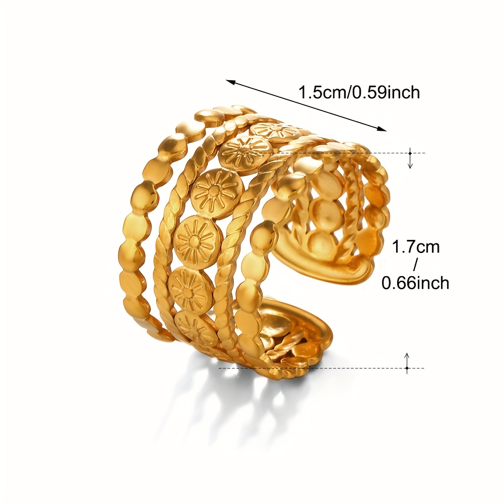 Adjustable French Vintage Ring for Women Embossed Pattern Round Band