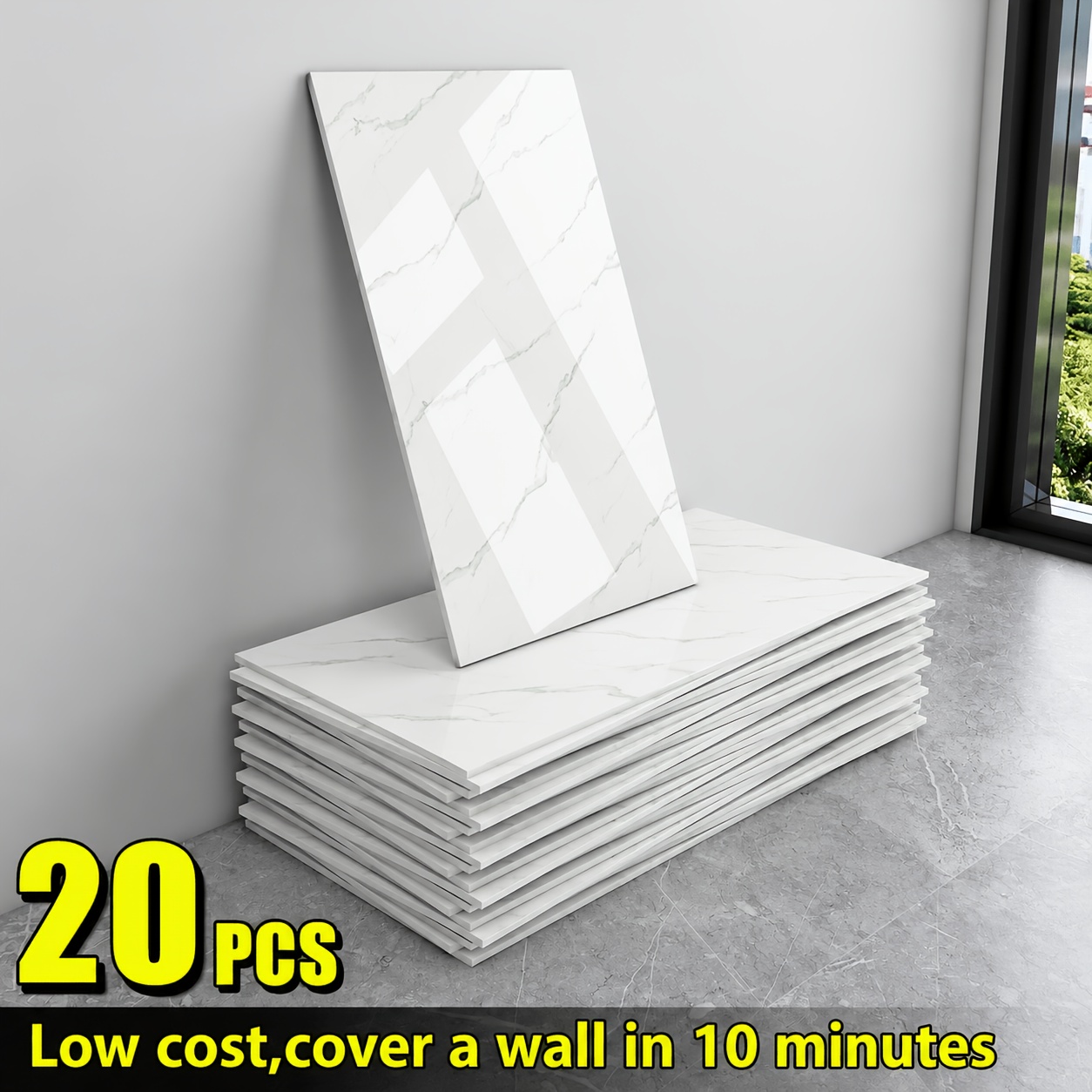 TEMU 20-pack Self-adhesive Marble Wall Panels Set -oversized White And Grey/black Marble Sheets, Peel And Stick Removable Vinyl Planks, Bathroom,
