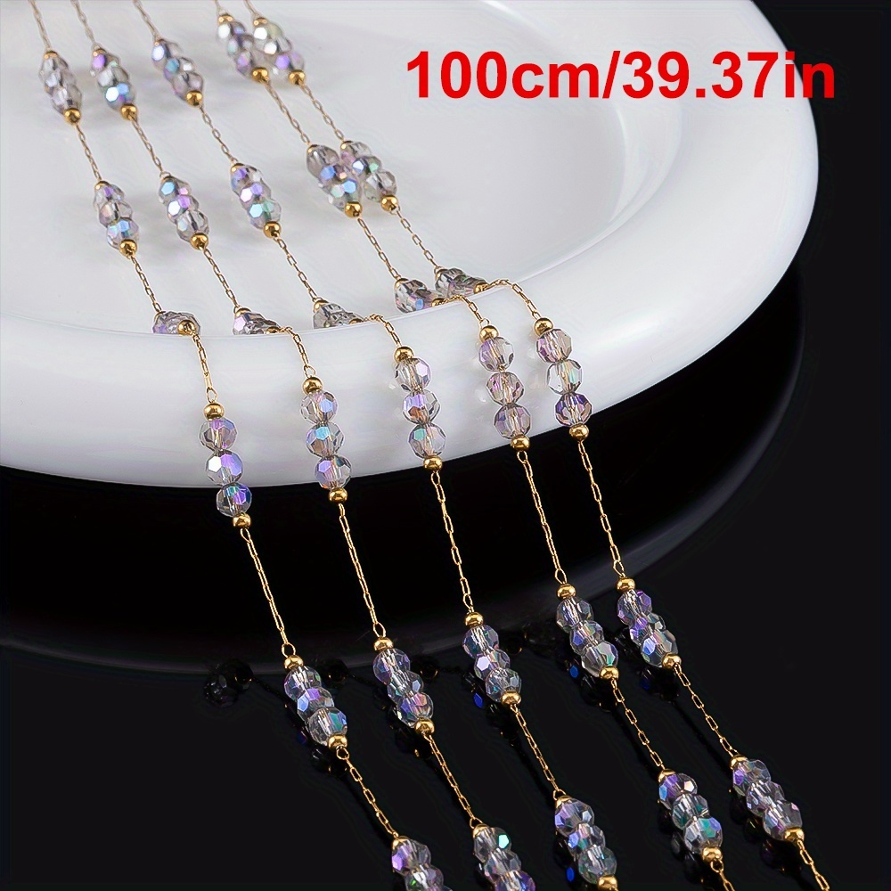 TEMU Chaîne en Acier Inoxydable de 1 Mètre avec Trois Perles en Verre pour la Création de Bijoux DIY Bracelets et