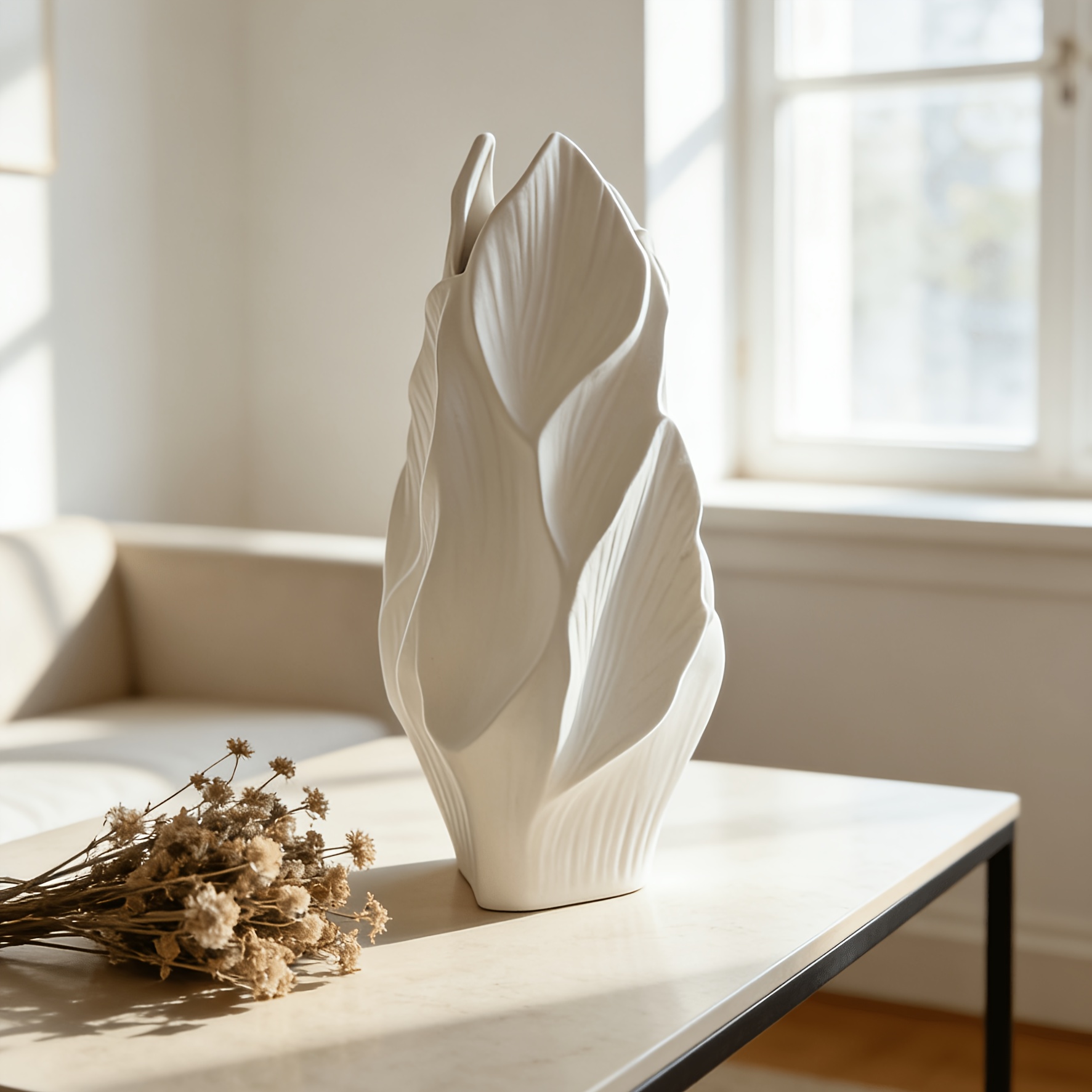 Nordic Style Creative Petal Ceramic Vase, Modern Minimalist Artistic Flower Vase, Home Decor Ornament for Living Room Entryway TV Stand, Dried Flower Arrangement Vase